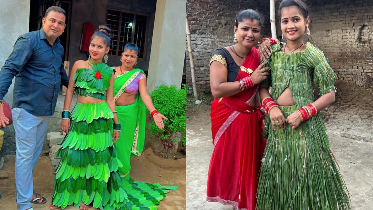 village girl became famous on YouTube by making a dress of vegetables in shahjahanpur