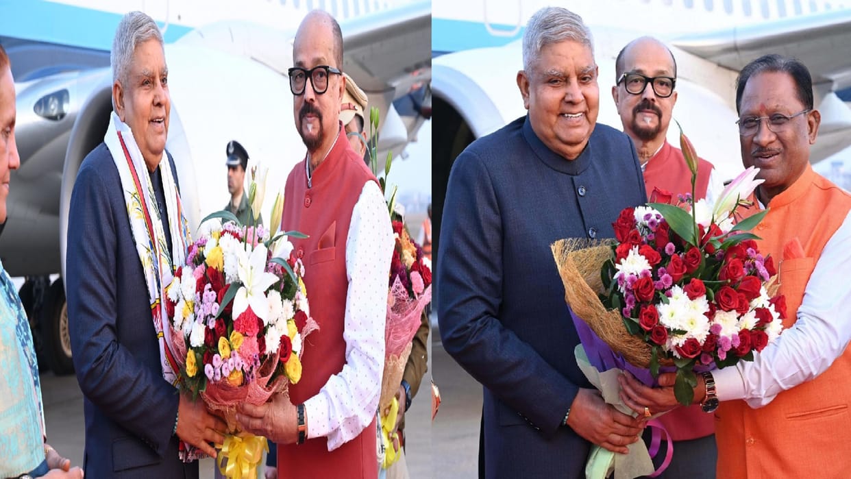 Vice President Jagdeep Dhankhar reached Raipur: Governor Ramen Deka and CM Vishnudev Sai welcomed him
