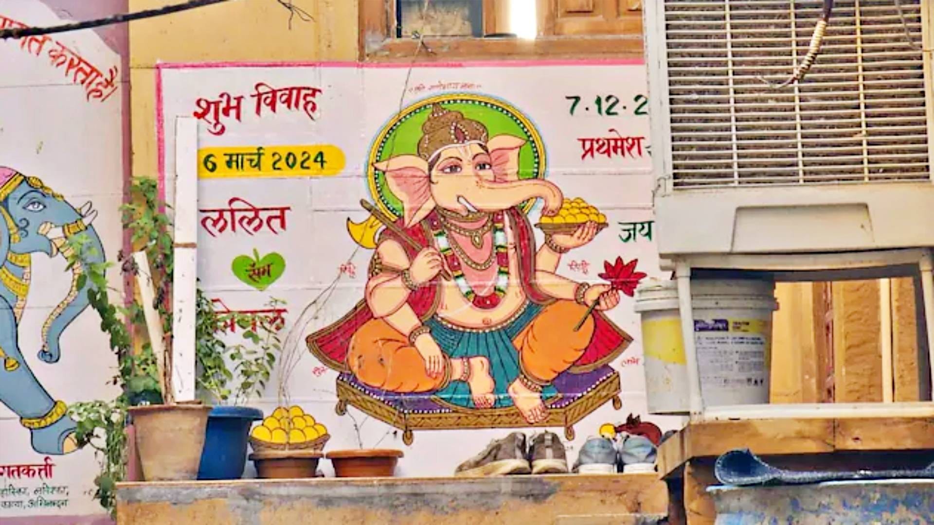 Rajasthan wedding cards are not printed invitations to relatives are made by painting on walls