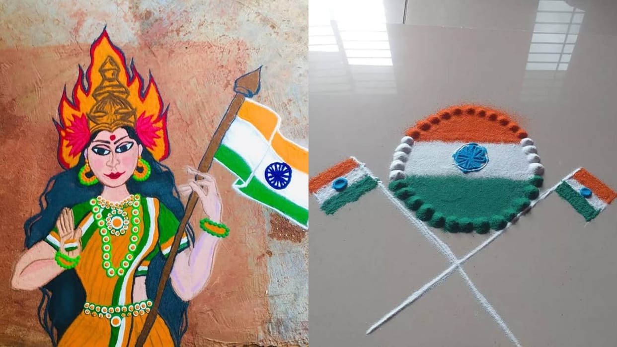 Republic Day Special TriColour Rangoli Easy Designs using spoon and bangles see details inside disprj