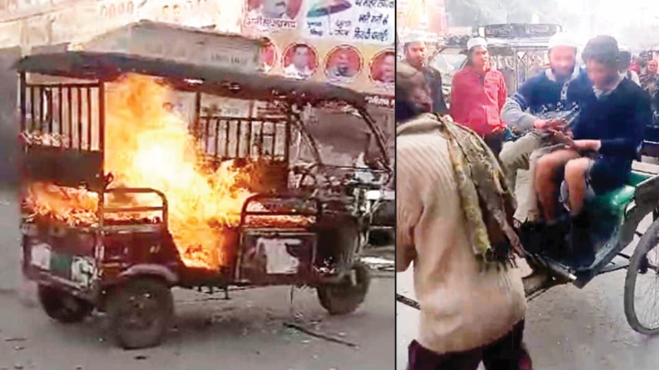 Meerut: E-rickshaw battery exploded with a bang, student-driver got burnt, two students saved by jumping