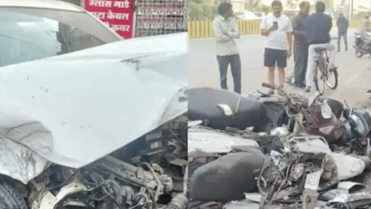 Indore News  High-Speed Car Wrecks Four Vehicles and Crashes into Shop and ATM in Indore, Five Drunk Youths In