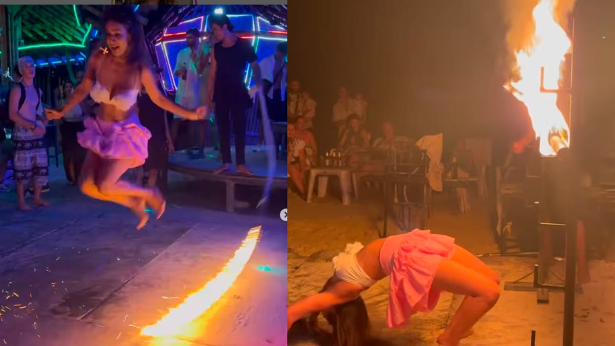 Actress Nia Sharma did fire stunts in Thailand then got hurt shared the video with fans