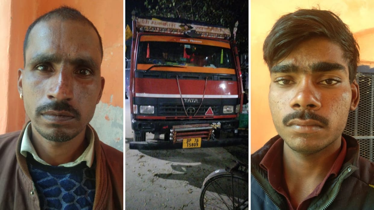 Two thieves arrested in Varanasi stealing tyres from shop people gathered and both beaten