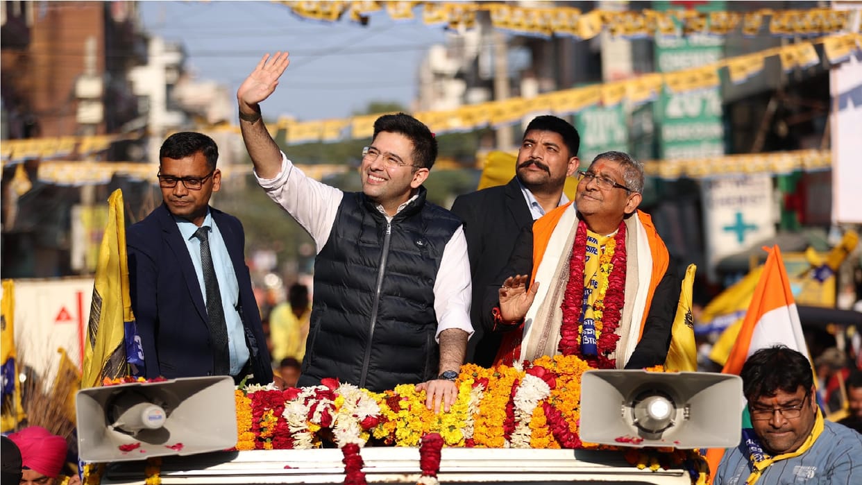Delhi Election 2025 MP Raghav Chadha did road show in Adarsh Nagar