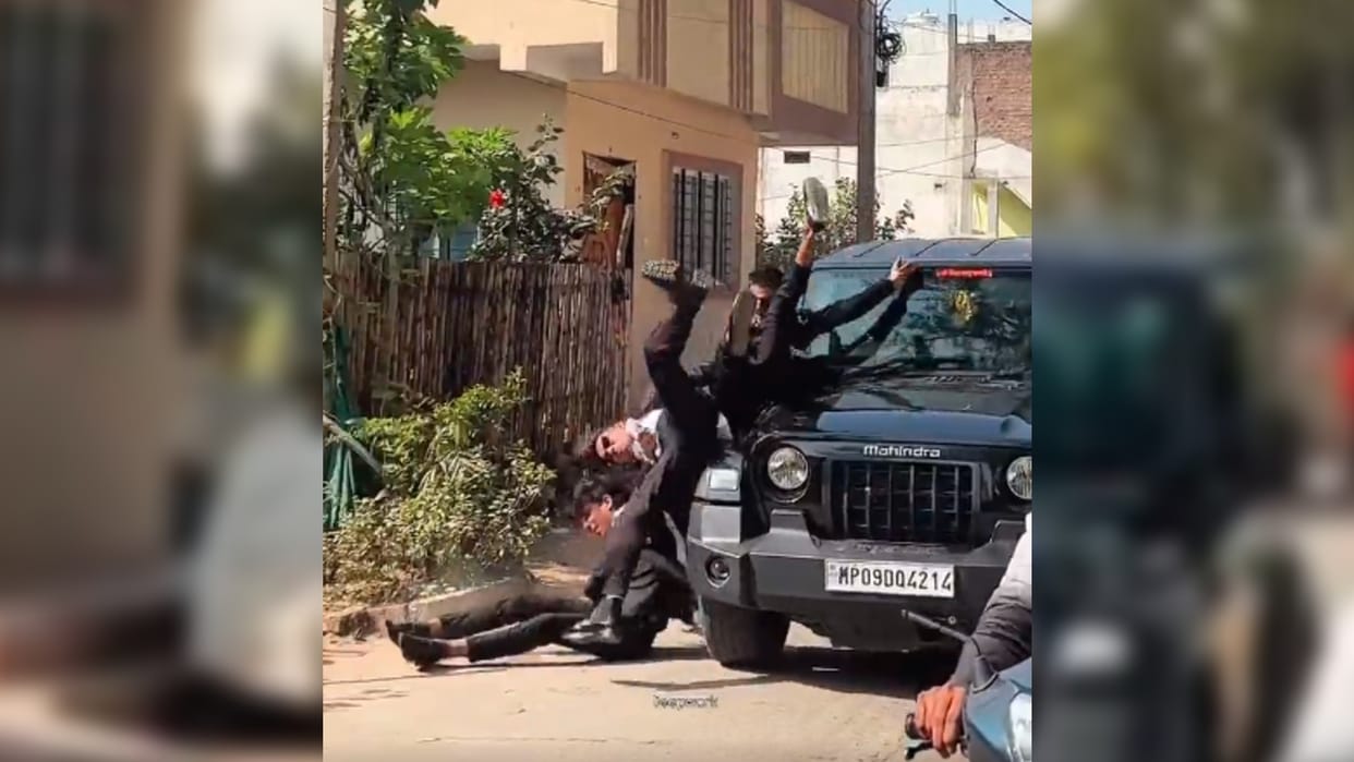 Viral Video students fall off moving thar during risky stunt for farewell party video goes viral