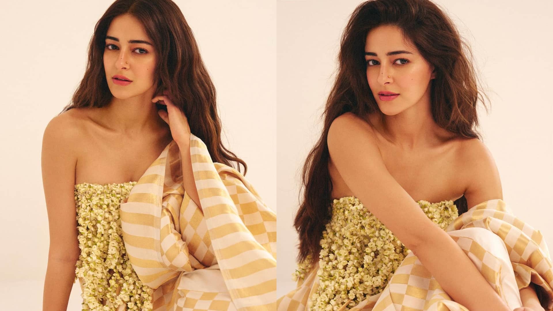 Ananya Panday New Look in saree and floral blouse viral on social media