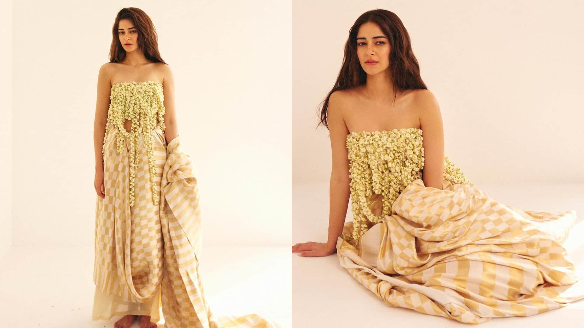Ananya Panday New Look in saree and floral blouse viral on social media