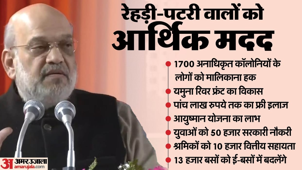 delhi assembly election BJP Manifesto Free treatment up to Rs 5 lakh Rs 10000 financial aid to workers