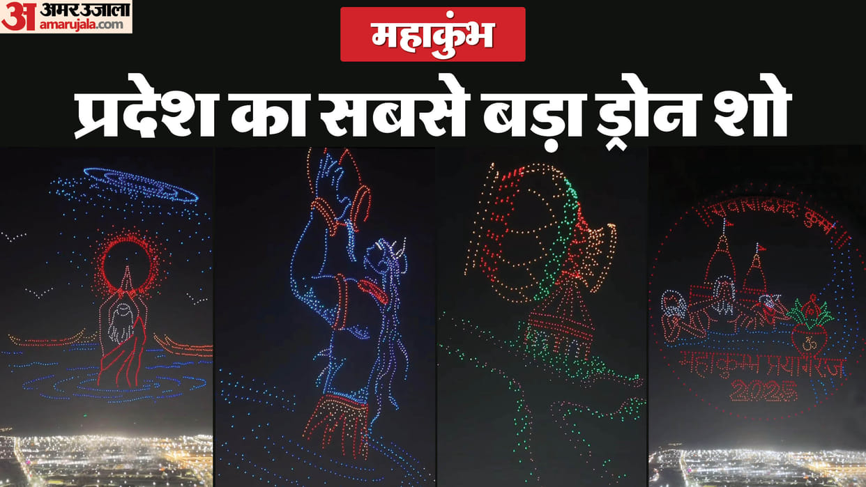 Mahakumbh 2025 Drone Show 2500 drones sprinkled drops of Amrit from  Kumbh Kalash