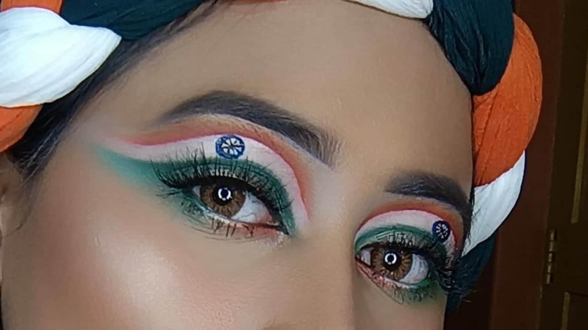 how to do Tiranga Eye makeup step by step guide with image in hindi