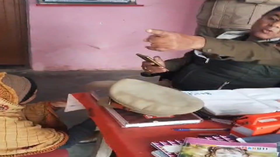 Inspector line hajir in making the female complainant sit on the ground