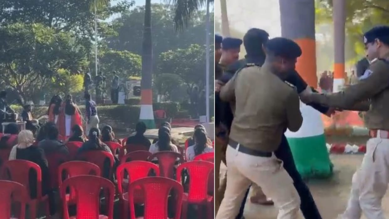 Protest against flag hoisting by Vice Chancellor of Jiwaji University