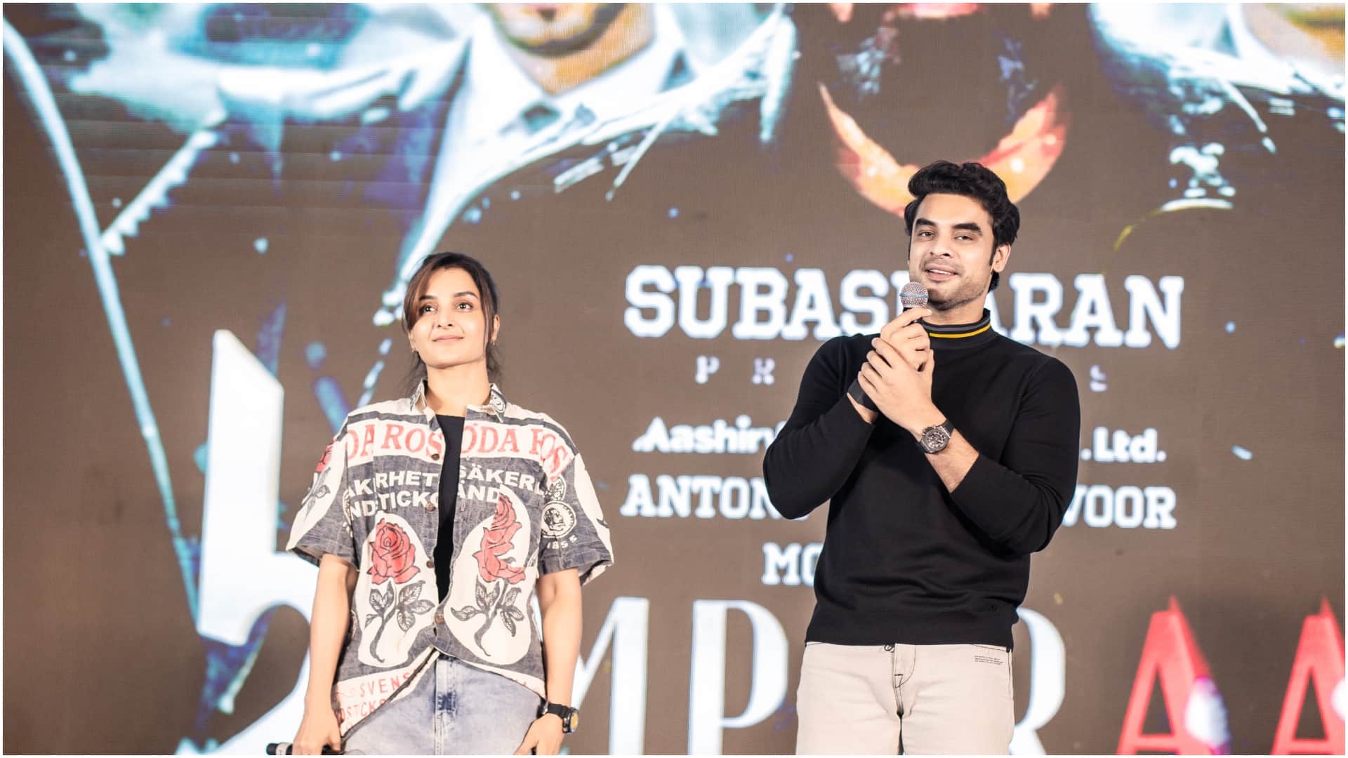 L2 empuraaan teaser launch event mohanlal and Prithivraj Sukumaran with producer Antony of Aashirvad Cinema