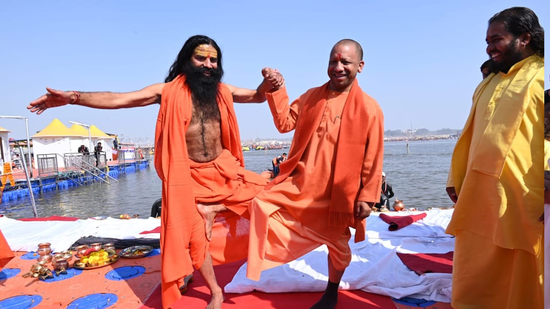 CM Yogi practiced yoga with yoga guru Baba Ramdev, photo is being shared widely on social media.