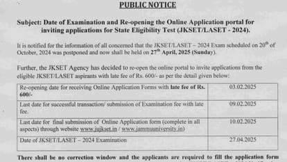 JKSET 2024 registration window to reopen with late fee; check details here