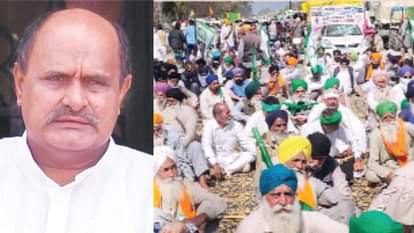 केसी त्यागी और धरने पर बैठे किसान