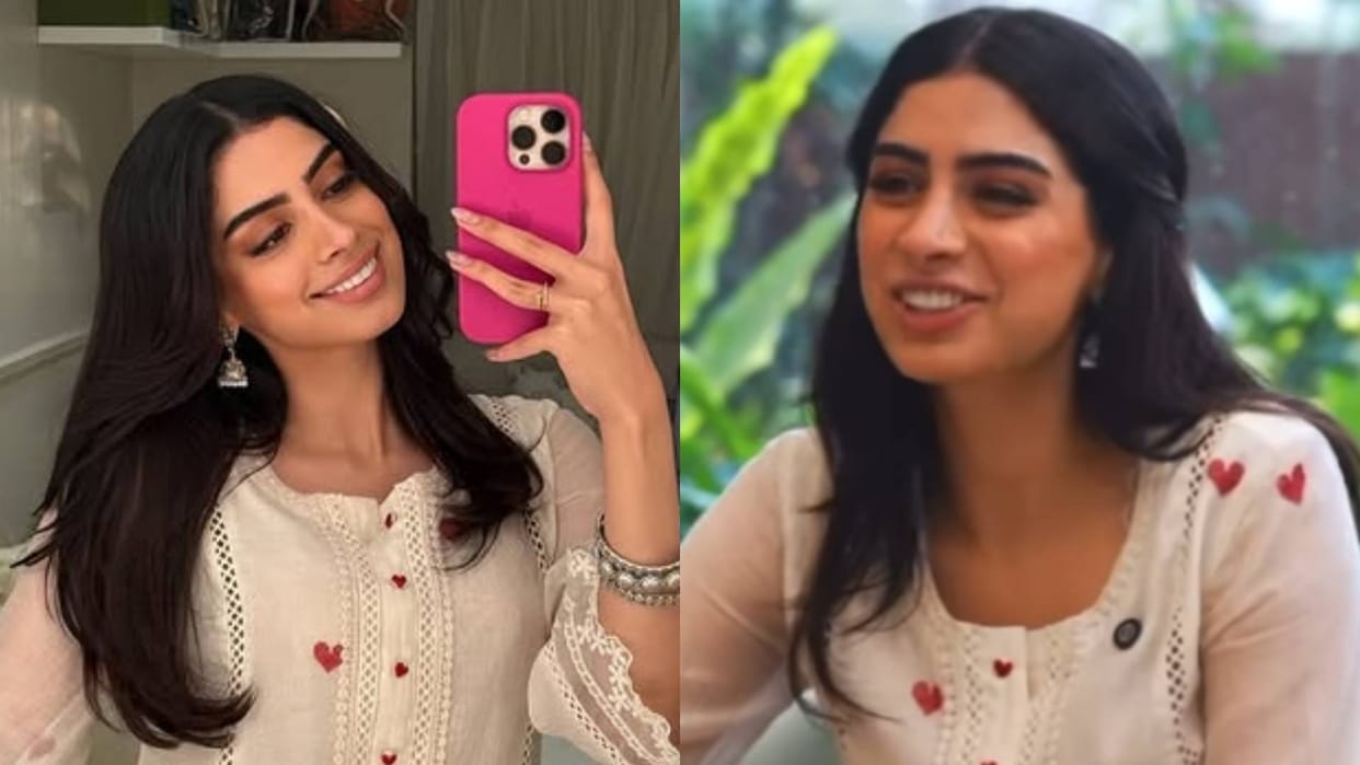 Khushi Kapoor promoted her upcoming film Loveyapa in a Chanderi white kurta set with Price six Thousand Disprj