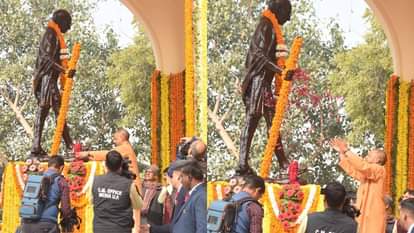 Mahatma Gandhi's Death Anniversary CM Yogi Pays Tribute by Offering Flowers in Lucknow