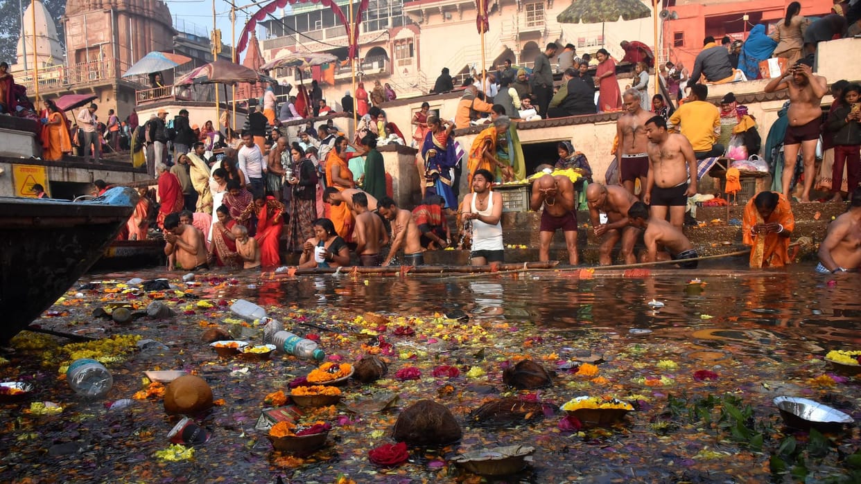 Ganga River Mound-like accumulations of soil and debris stretch from Assi to Tulsi Ghat in varanasi