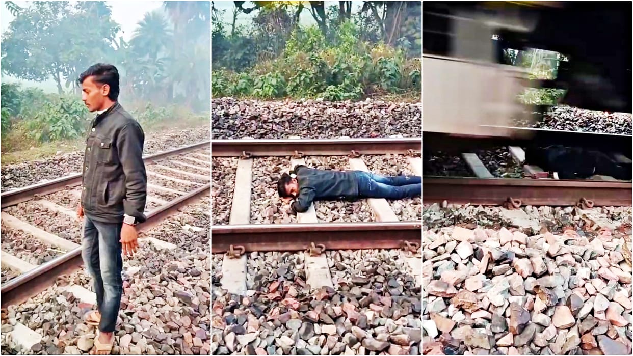 Bihar news Man Lies on Track for Reel Train Passes Over video goes viral Rail Ministry Takes Action