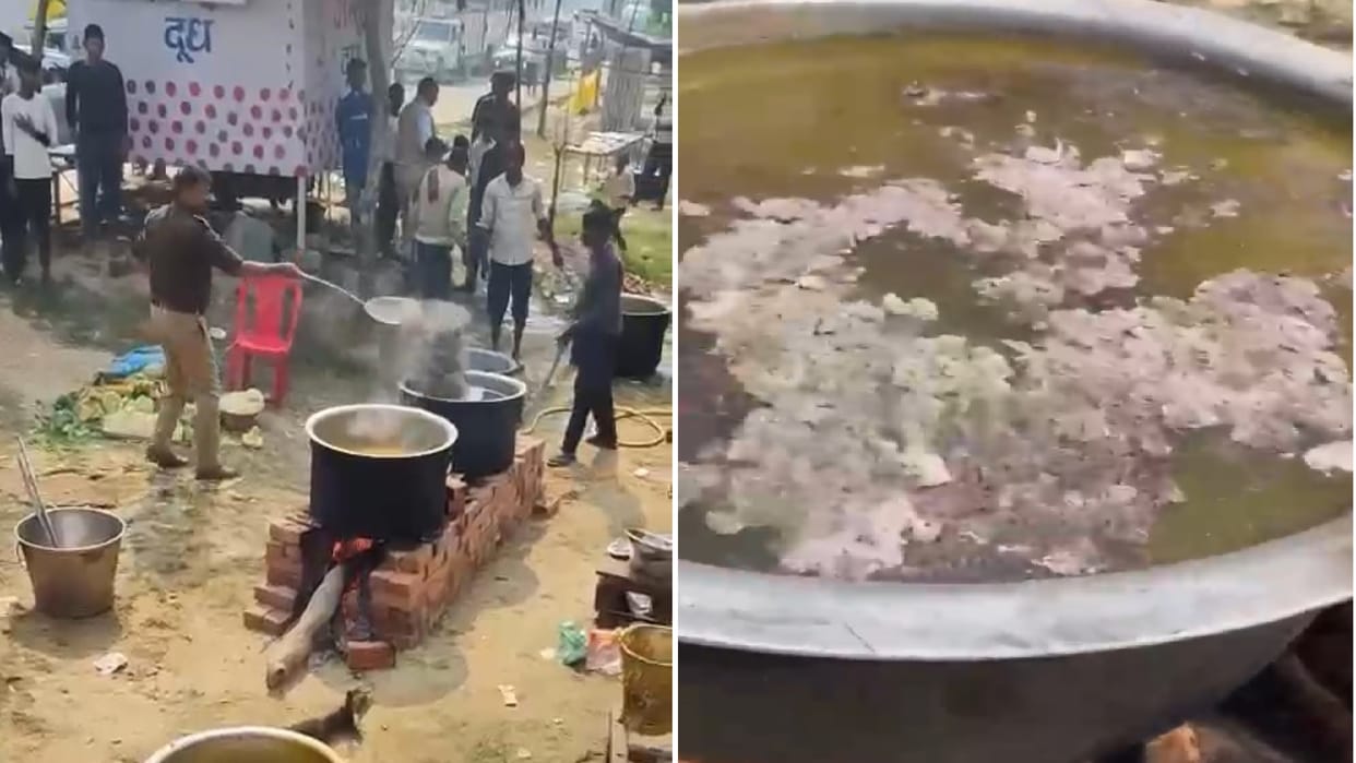 Viral Video Police put soil in prasad of devotees in Mahakumbh
