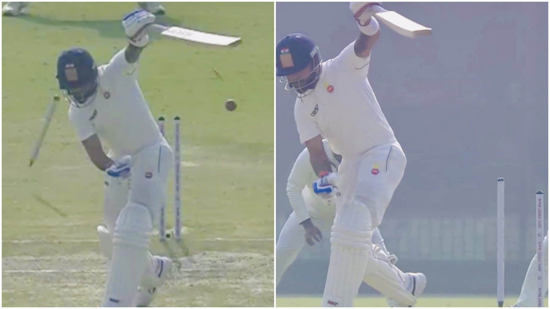 Virat Kohli Bowled Dismissal Today Himanshu Sangwan Wicket Celebration Video Ranji Trophy