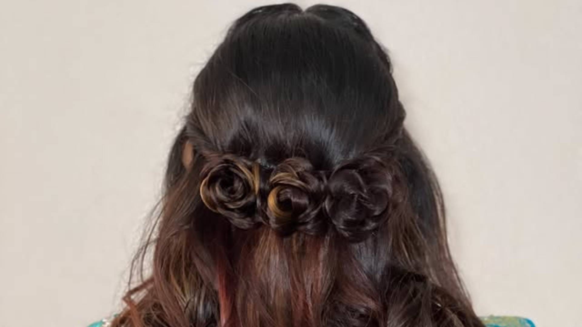 Valentines Day Special Rose day Unique Hairstyles Half Bun With Pearls and Curls partition disprj