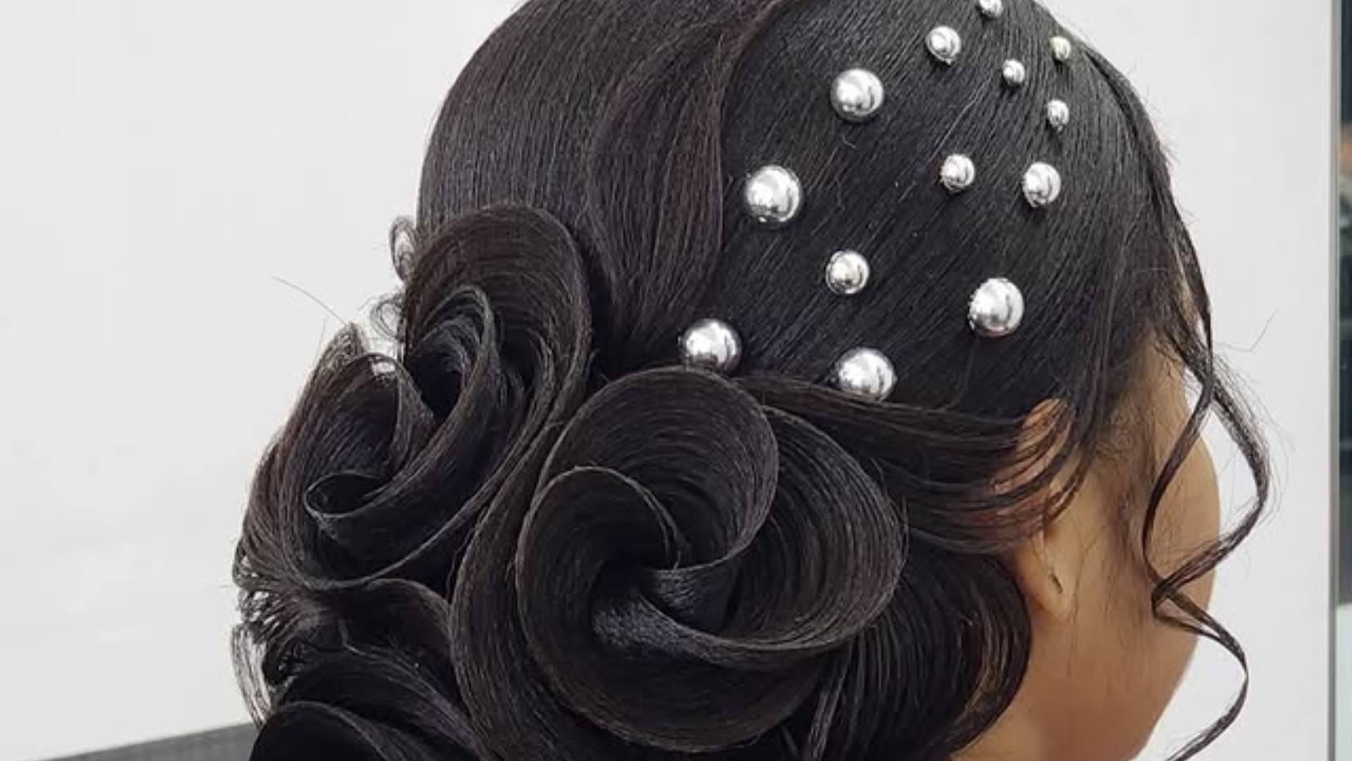 Valentines Day Special Rose day Unique Hairstyles Half Bun With Pearls and Curls partition disprj