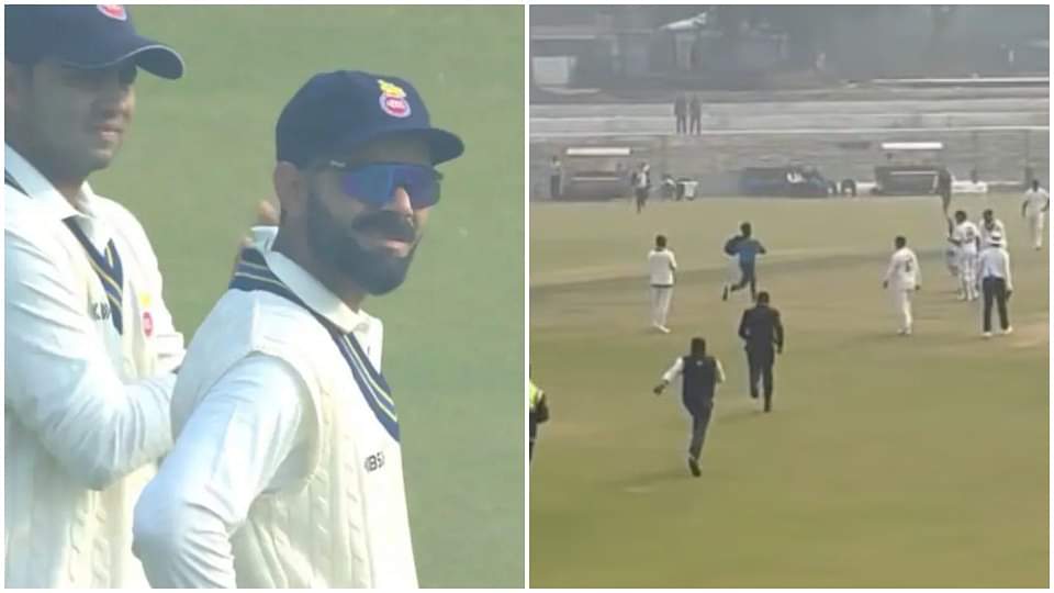 Ranji Trophy: Security lapse in Arun Jaitley Stadium, 3 fans broke barricades and reached field Virat Kohli