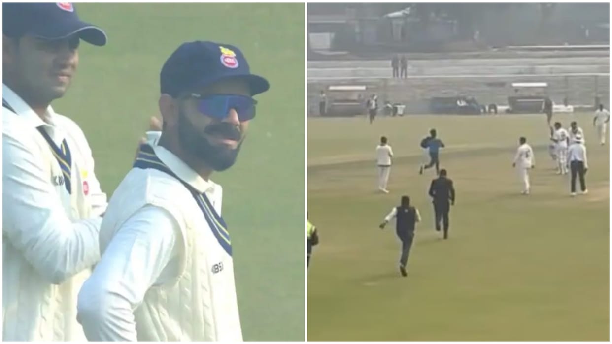 Ranji Trophy: Security lapse in Arun Jaitley Stadium, 3 fans broke barricades and reached field Virat Kohli