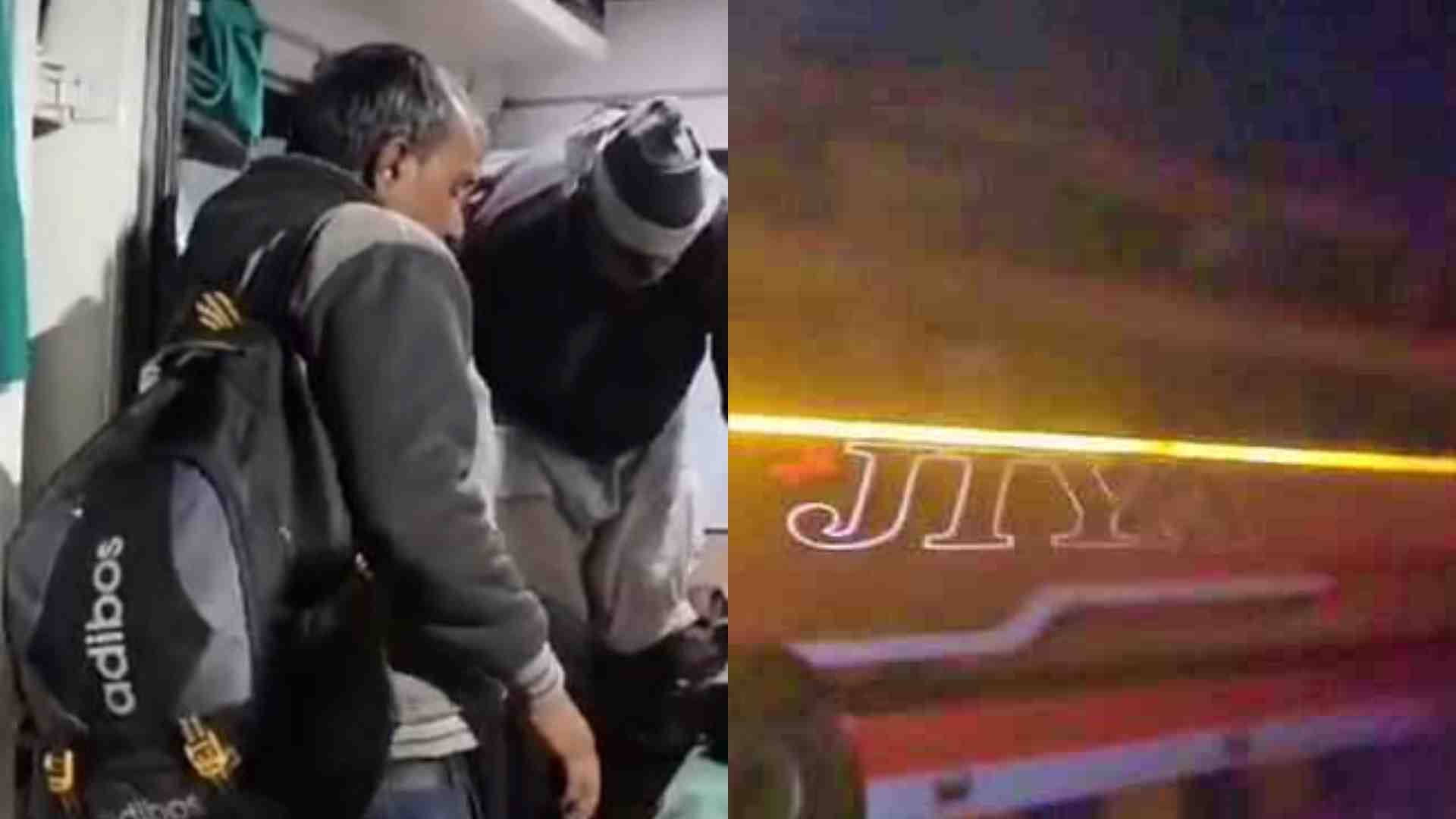 दुर्घटना का शिकार हुई बस और यात्री।