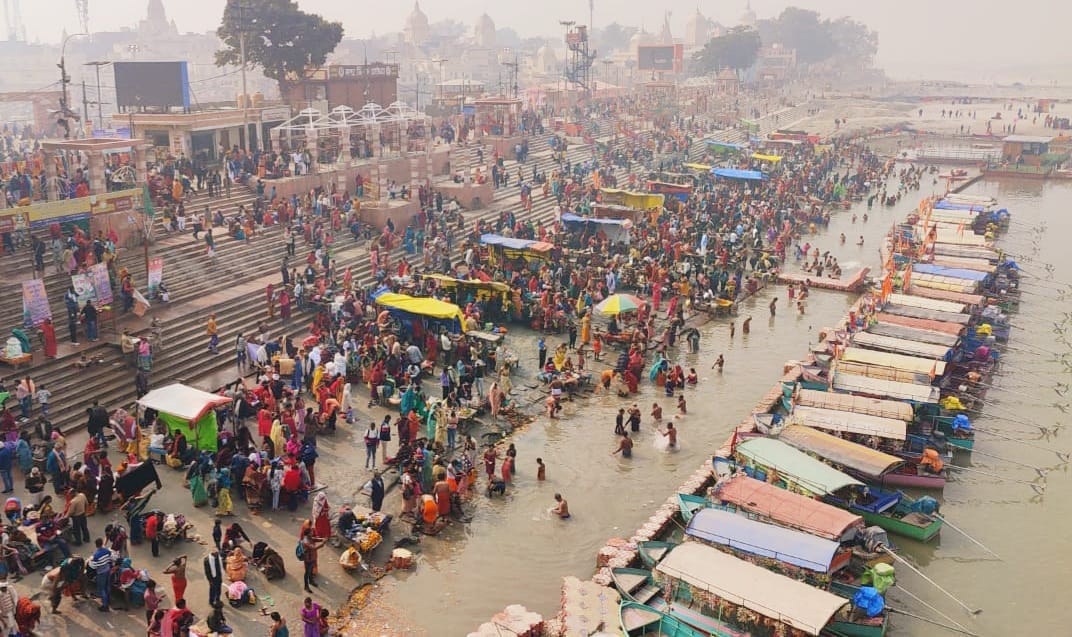 Devotees gathered in Ayodhya on Basant Panchami.