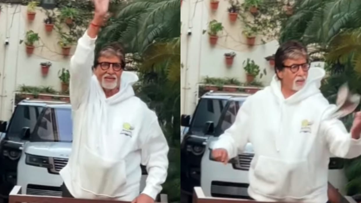 Amitabh Bachchan different style seen at Jalsa in Sunday Darshan distributed t shirt to fans greeted them