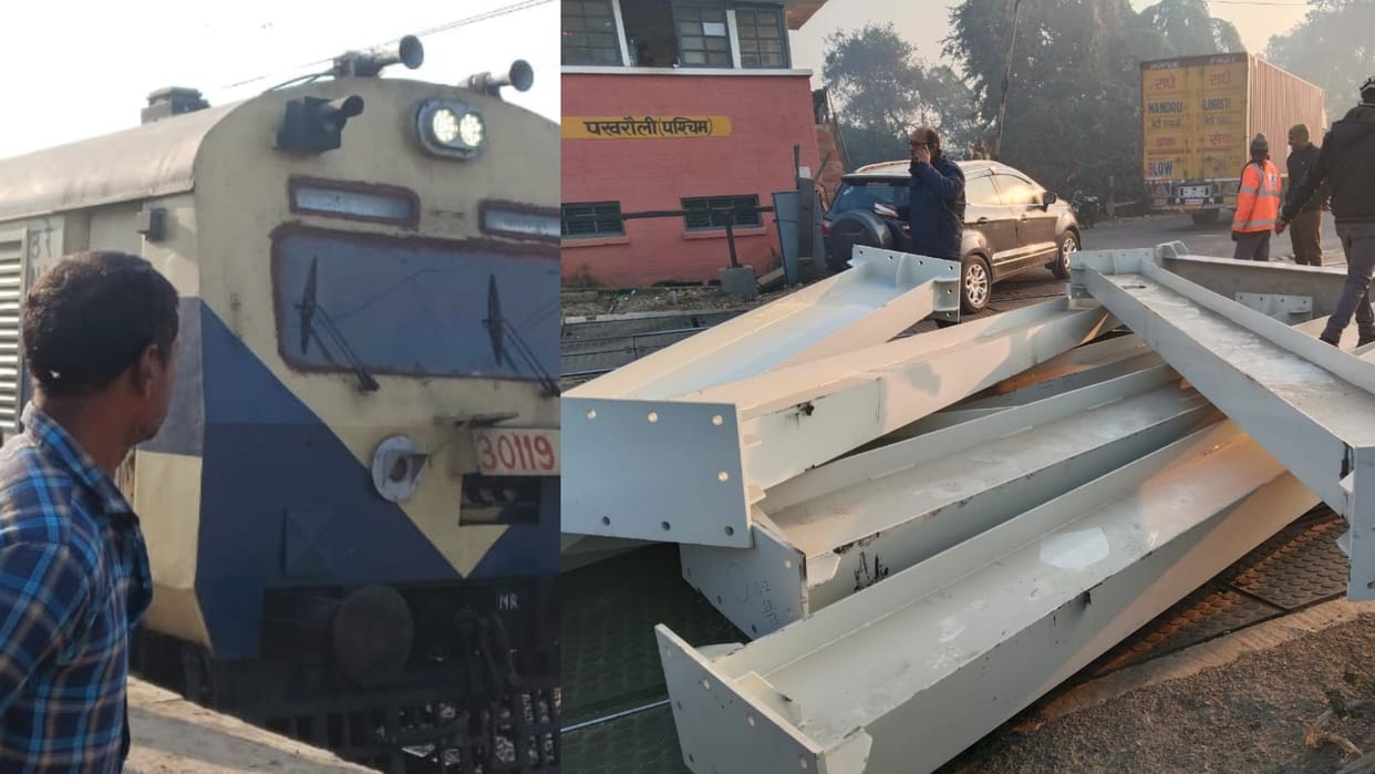 Sultanpur: Girder loaded in truck fell on railway crossing, movement of six trains disrupted