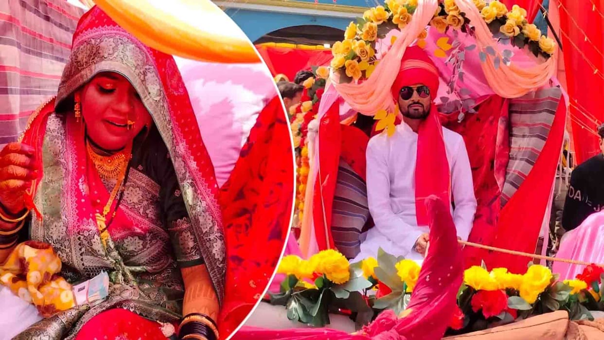 Unique wedding: Bride left on a bullock cart, not a car, groom held the reins