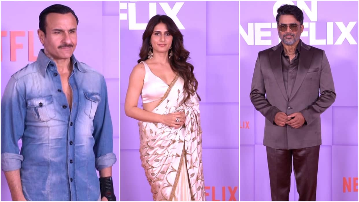 saif ali khan to R Madhavan Fatima Sana Shaikh karan johar at red carpet of netflix slate for 2025