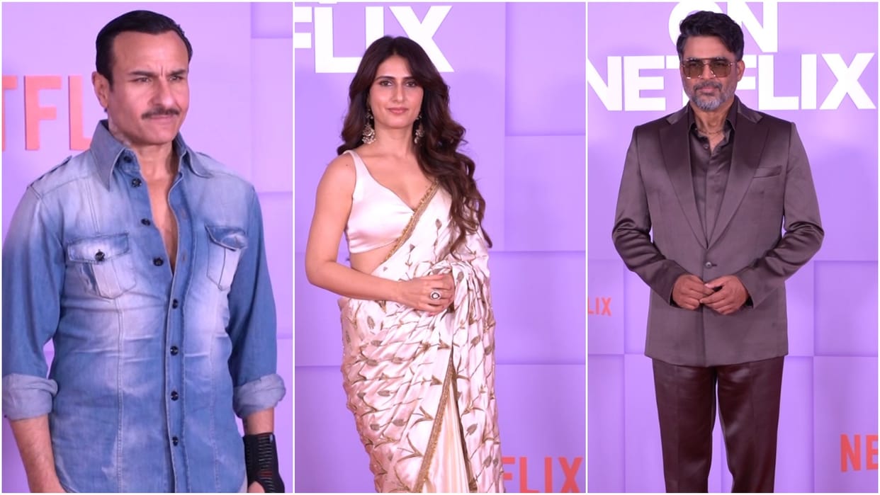 saif ali khan to R Madhavan Fatima Sana Shaikh karan johar at red carpet of netflix slate for 2025