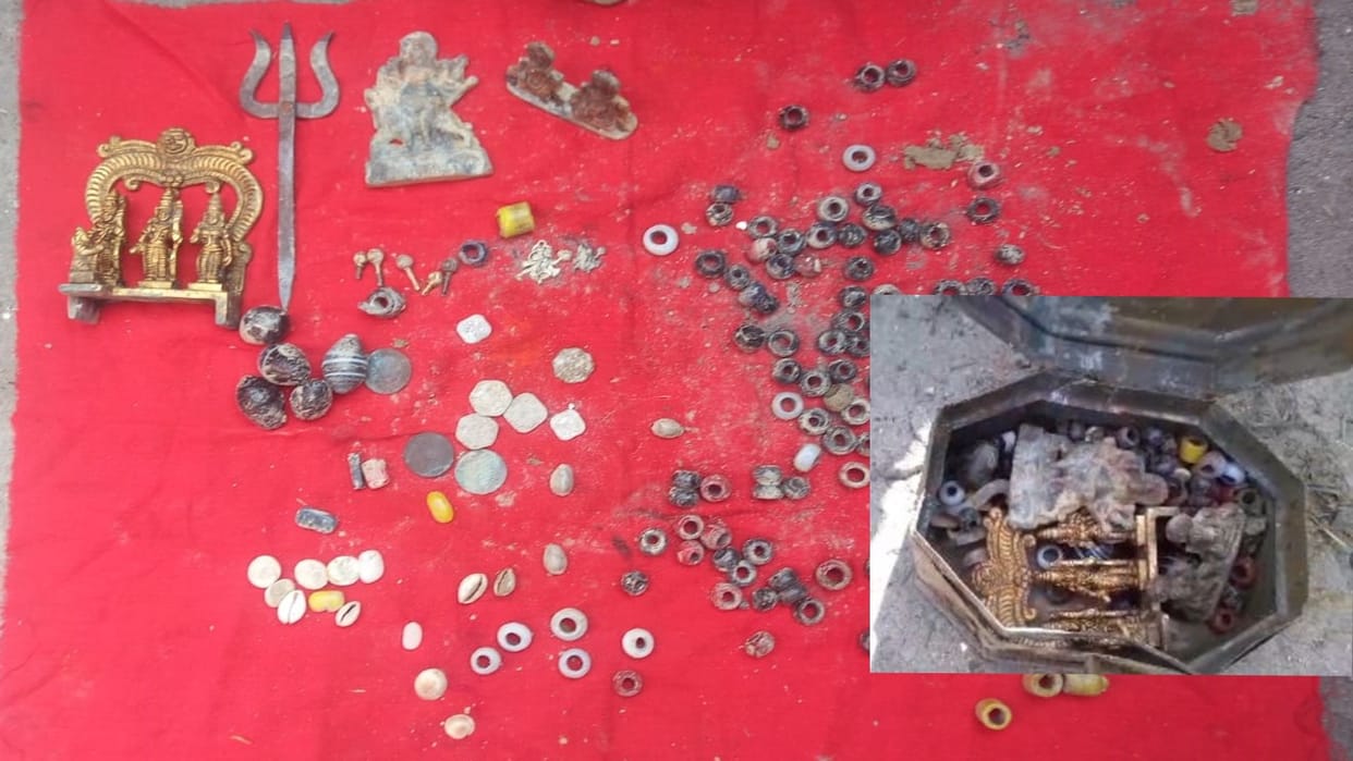 Ram Darbar and idols found during excavation in Hanuman temple in lakhimpur kheri