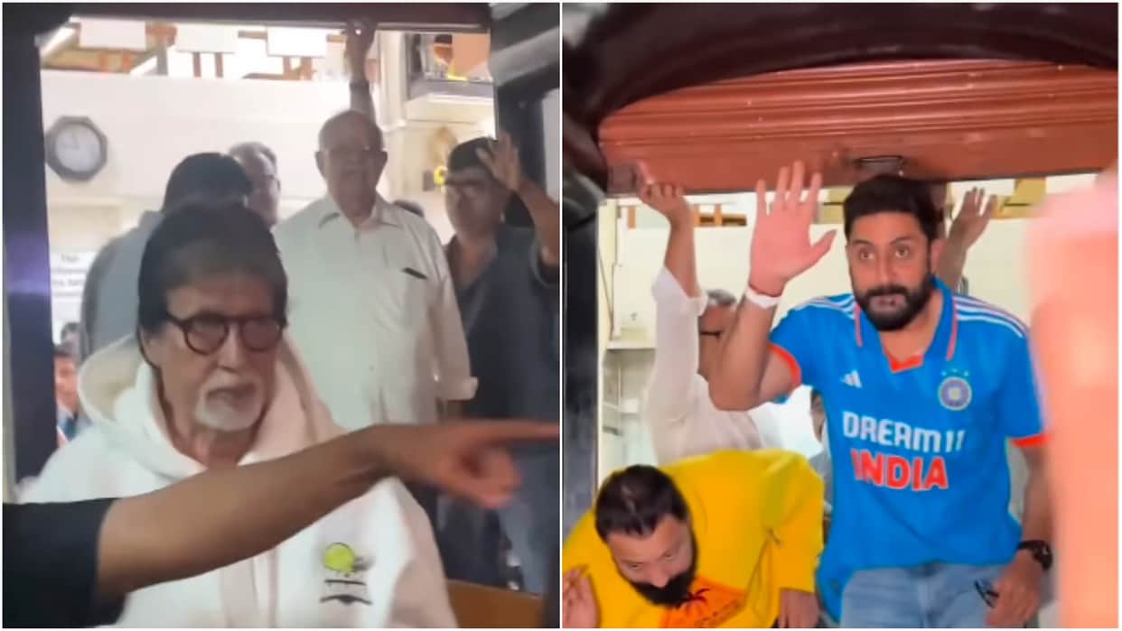 Amitabh Bachchan and abhishek bachchan visit madras cafe after watching india vs eng cricket match