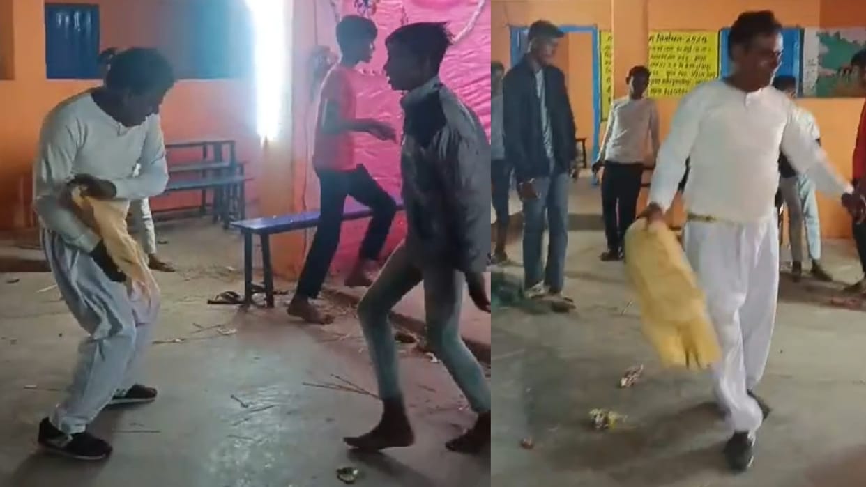 Bihar News: Head master seen doing obscene dance on the occasion of Saraswati Puja in Jamui: Drunk
