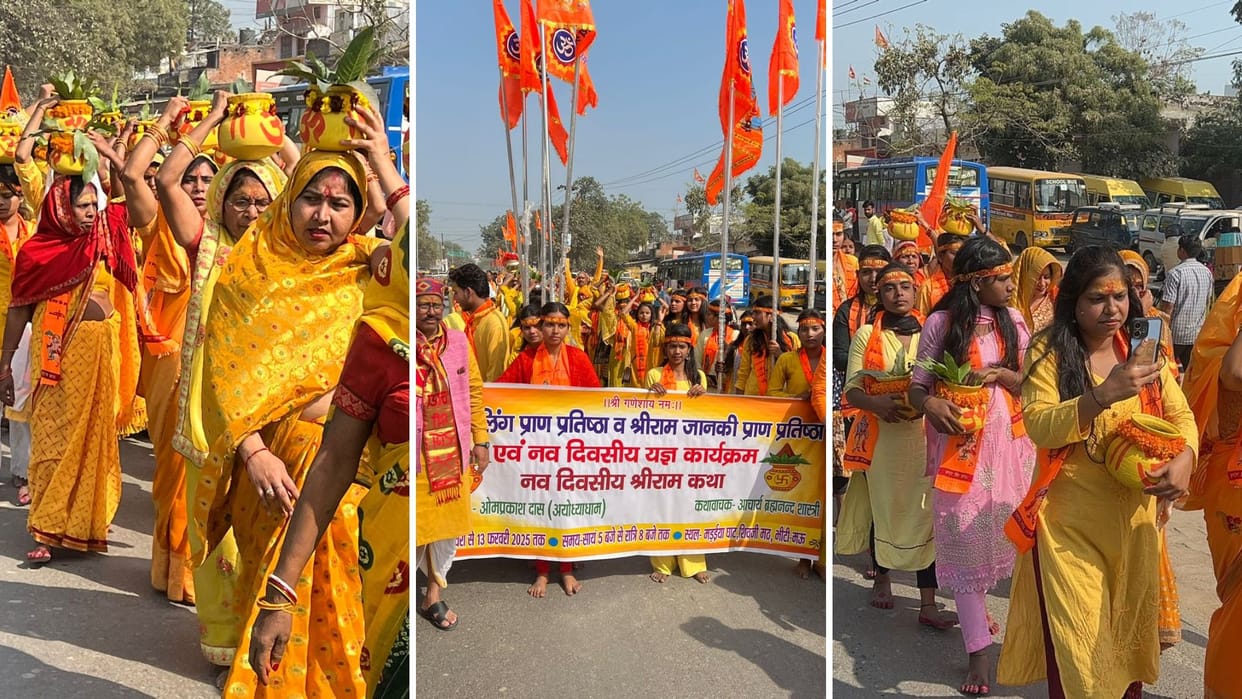 Women sang devotional songs with urns on their heads