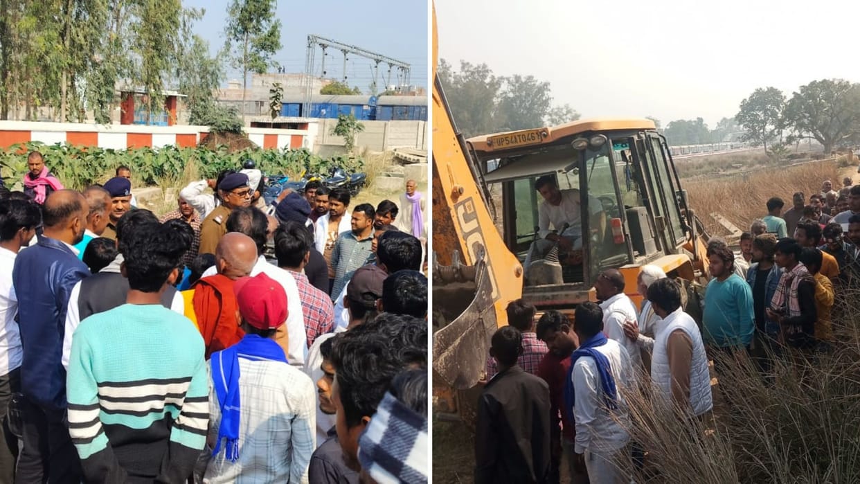 Hundreds of people gathered in protest against the construction of railway boundary