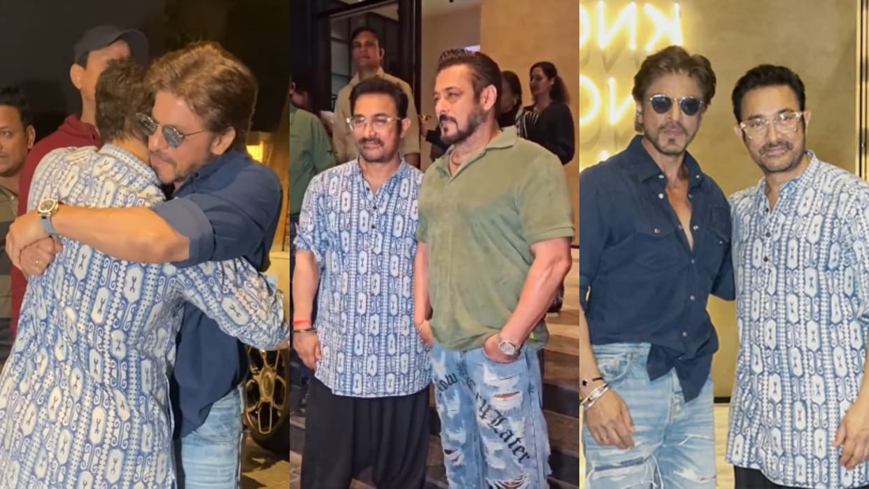 Bollywood khans Amir khan shah rukh khan and salman khan reunite for loveyapa screening