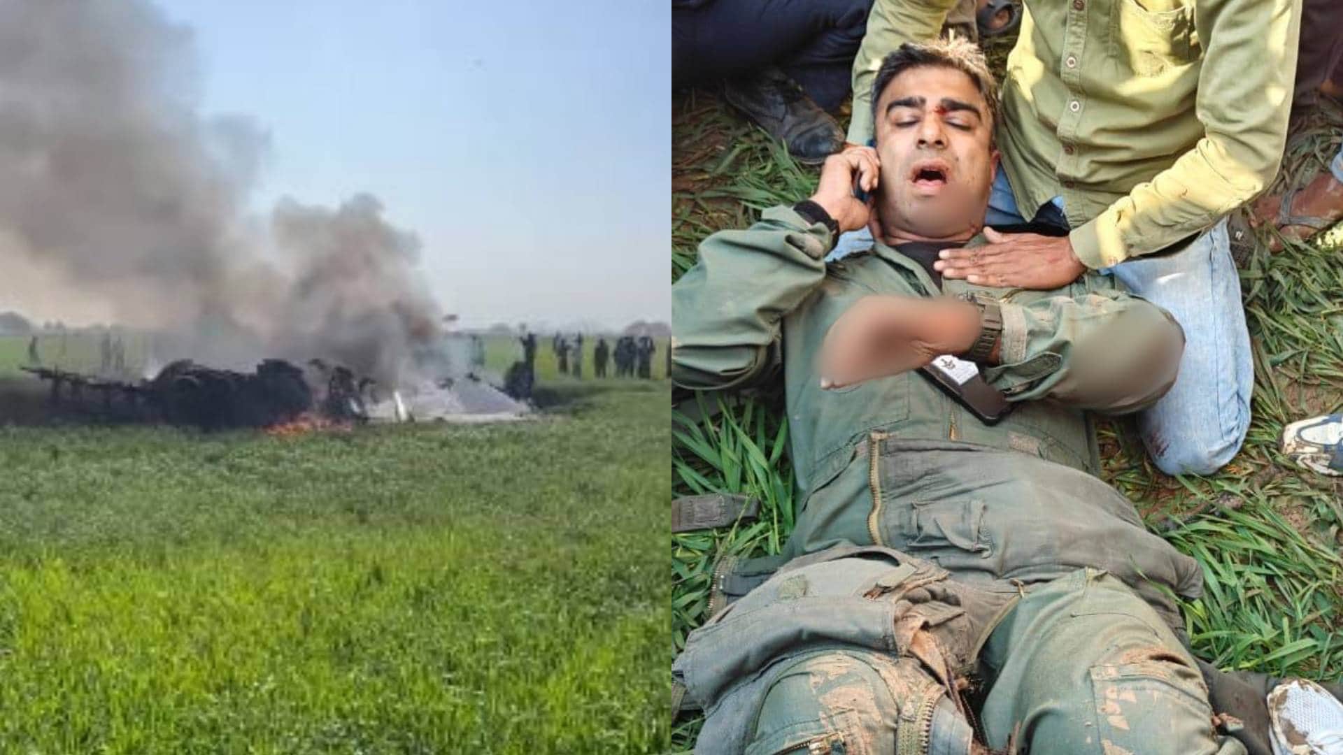 जलता हुआ प्लेन और घायल पायलट