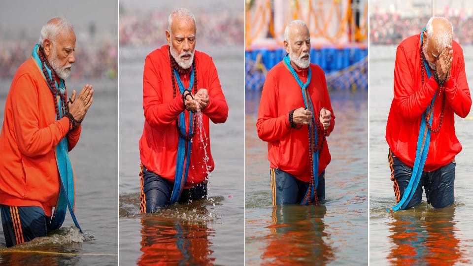 MahaKumbh PM Narendra Modi took 11 dips chanted Rudraksha rosary 108 times coincidence of Ashtami date photos