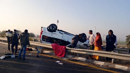Ghazipur Accident News Seven people injured as an uncontrolled Scorpio overturned on Purvanchal Expressway