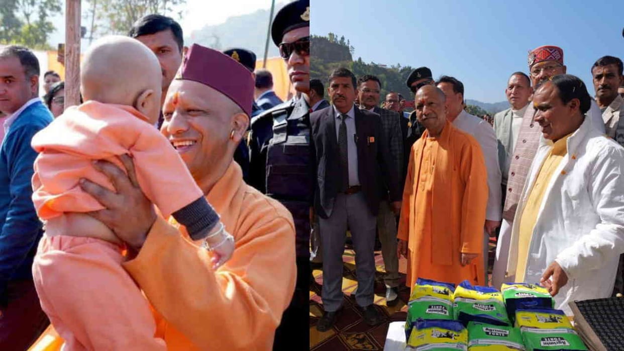 CM Yogi Adityanath Uttarakhand visit seen caressing a child expressed grief over migration and barren fields