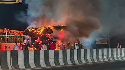Baghpat: A trolley laden with straw turns into a ball of fire on the National Highway.... See photos and video