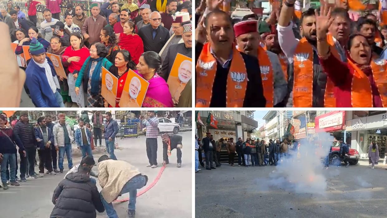 Delhi Elections BJP wins celebrations in Himachal Pradesh party workers burst crackers and distribute sweets